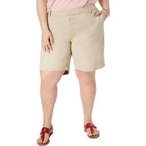 Tommy Hilfiger Womens Hollywood Mid-Rise Khaki, Chino Shorts Plus BHFO 8919 - Picture 1 of 4
