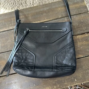 Joe’s Jeans Black Leather Chevron Stitching Tassel Crossbody Shoulder Bag Purse - Picture 1 of 12