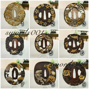 Protezione mano Tsuba ottone placcato oro argento per manutenzione spada katana giapponese - Foto 1 di 19