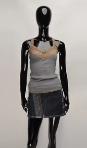 Abercrombie & Fitch Y2K Coquette Rib Knit Lace Gray Top Size S - Picture 1 of 8