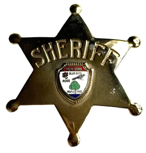 VINTAGE NY SHERIFF STAR BADGE COMMERATIVE GOLD TONE METAL + BIRD ROSE MAPLE TREE - Picture 1 of 5