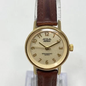 Vtg Acqua Timex Watch Women 22mm Gold Tone Indiglo Leather New Battery 7.5" 1999 - Picture 1 of 19