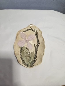 Vintage Kunstkeramik gepresste Blume in Tonschale zerbrechlich - Bild 1 von 9