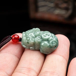 Natural Grade A Jade Green Jadeite Small Wealth Animal Pixiu Pendant 27mm H GIFT - Picture 1 of 4