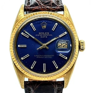 Rolex Oyster Perpetual Date COSC 18 KT Gold Blaues ZB Lederb. Box & Booklet 1971 - Bild 1 von 10