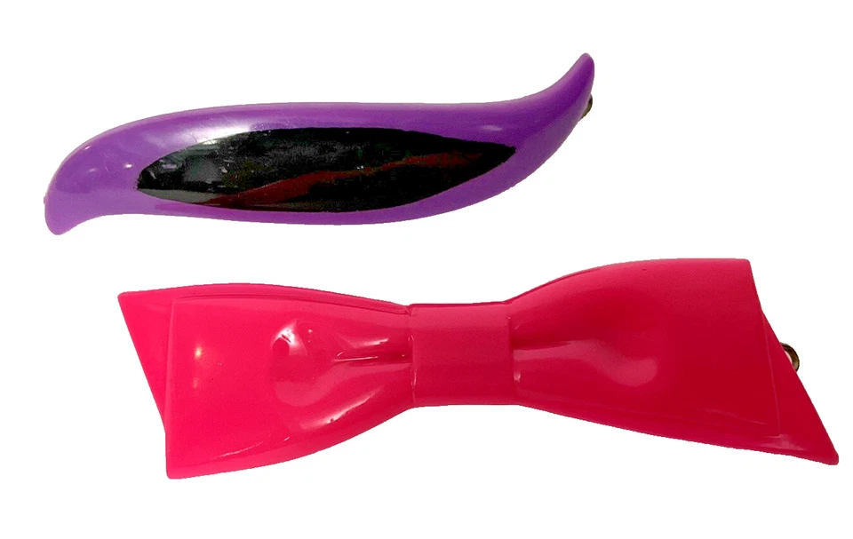 Vintage Set Of 2 French Bow Swirl 4 Inch BARRETTES Hair Clips Swoosh Barrette - Image 1 of 4