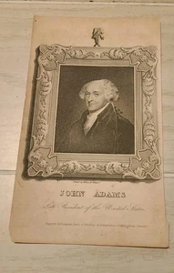 Antica piastra stampante Jihn Adams presidente degli Stati Uniti pagina singola 8"x5" - Foto 1 di 2
