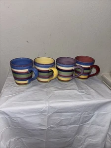 Tischplatten Barcelona handbemalt gestreift Kaffee blau gelb lila rot 4 Tassen - Bild 1 von 5