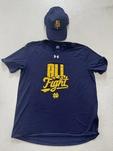 USED TEAM ISSUED NOTRE DAME FOOTBALL ALL FIGHT MEDIUM SHIRT & ADJUSTABLE HAT - Picture 1 of 8
