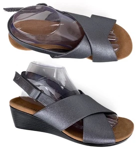 Vionic McKenna Metallic Wedge Sandals Sling Back Shoes Womens Size 8 Pewter - Picture 1 of 9