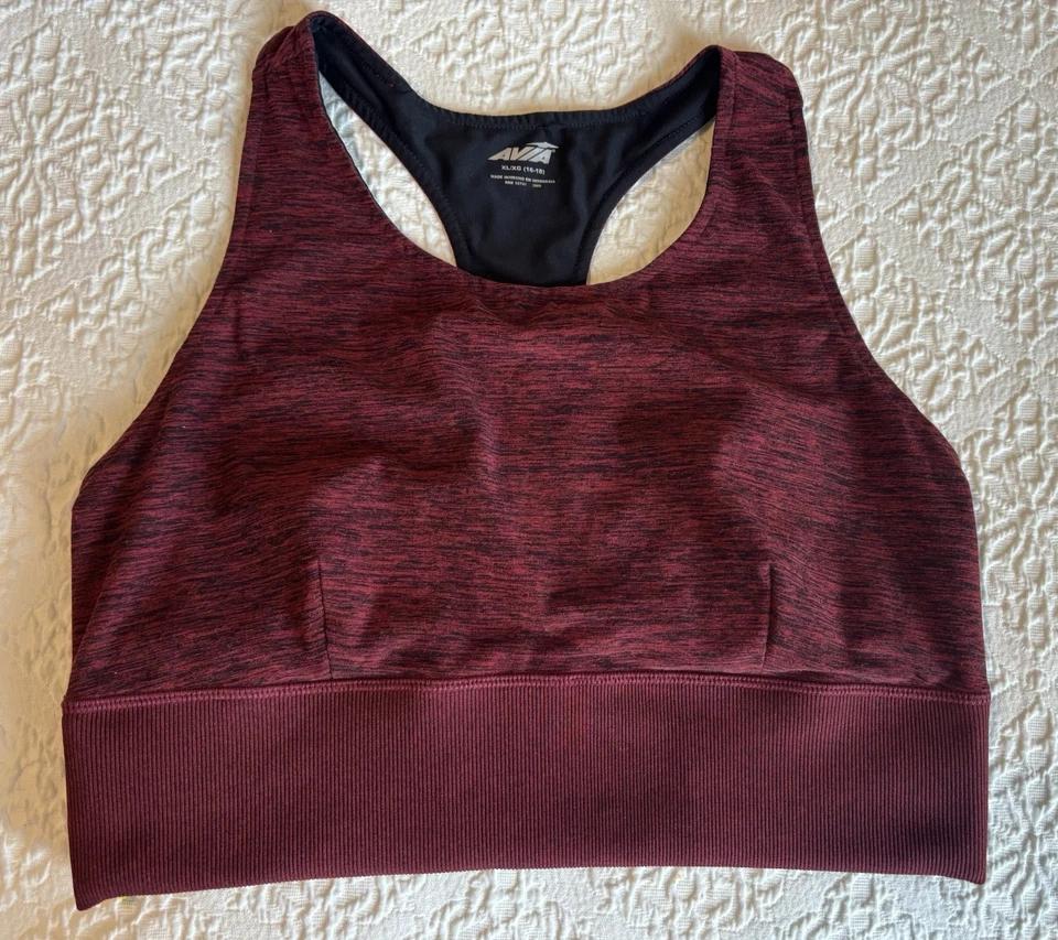 (x3) AVIA Women's Sports Bras, Size XL/XG (16-18) T-Strap (2 gray + 1 maroon) - Image 1 of 4