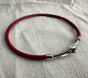 HERMES Jumbo Choker - Red / Burgundy Double Layer Braid w Silver Hardware - Picture 1 of 5