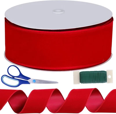 Christmas Red Velvet Wired Ribbon, 50 Yards, 2.5" Wide for Crafting & Gifts - Image 1 of 4