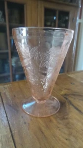 Antique Pink Depression Glass Footed TUMBLER, POINSETTIA - Picture 1 of 2