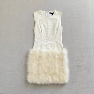 NWT BCBGMaxAzria Aliss White Feather Hem Jacquard Sleeveless Dress Size 2 - Picture 1 of 7
