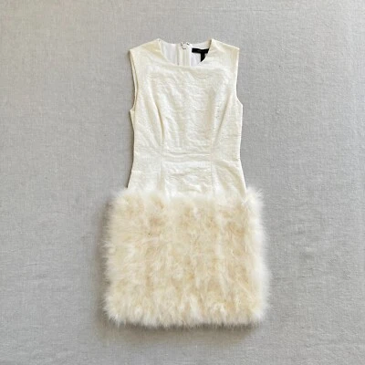 Новый с Ярлыками BCBGMaxAzria Aliss белый перо кромки Jacquard платье без рукавов размер 2 - Изображение 1 из 4