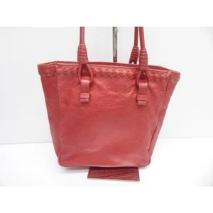 Auth Bottega Veneta Intrecciato Tote Bag Handbag Leather Red Made in Italy - Picture 1 of 10
