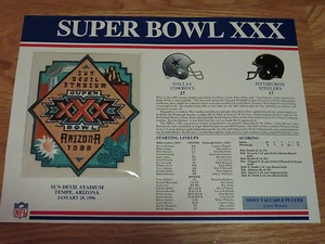 Super Bowl XXX DALLAS COWBOYS vs PITTSBURGH STEELERS 6" Patch LARRY BROWN MVP - Picture 1 of 2