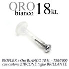 Piercing Bioflex Labret Tragus Ear with Zircon Oro BIANCO 18kt. White Gold