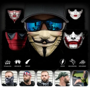 Skull Joker Clown Neck Gaiter UV Protection Face Mask Scarf Breathable Balaclava - Picture 1 of 29