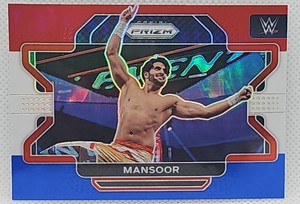 2022 Panini Prizm WWE Mansoor Red White Blue Prizm Wrestling Card Mint