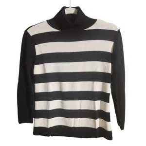 ALC SWEATER Womens Large Black & White Striped Mock Neck Pullover Rayon Blend - Picture 1 of 3