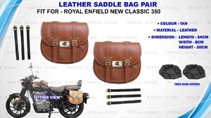 Tan "Leather Saddle Bag Pair Fit For Royal Enfield New Classic 350 Reborn" - Picture 1 of 10
