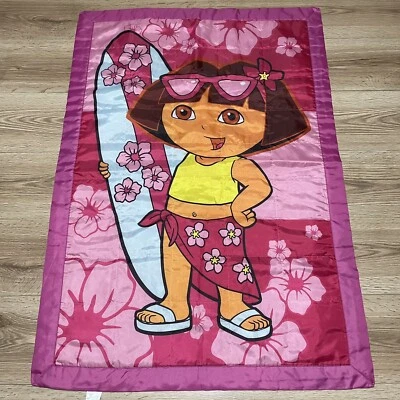 Dora The Explorer Girls Throw Beach Travel Blanket Hawaii Surf Board Pink 2008 - Image 1 of 4