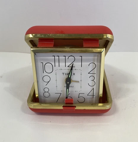 Vintage Timex Alarm Table Travel Clock Red Vinyl Case Cover