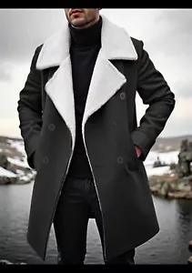 Manfinity Men s Contrast Color Fur Lapel Double Breasted Overcoat, Autumn/Winter - Picture 1 of 3