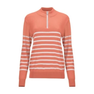 JRB Ladies Cotton Zip Neck Golf Jumper Rich Peach/White Stripe XS,S,M,L,XL New - Picture 1 of 1