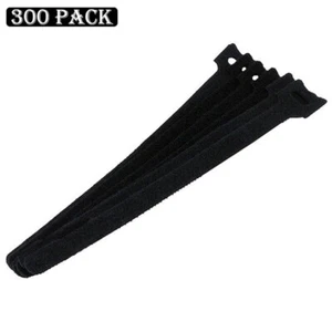 300pcs 9" Black Hook and Loop Self-Attaching Reusable Cable Tie Fastening Tape - Afbeelding 1 van 3