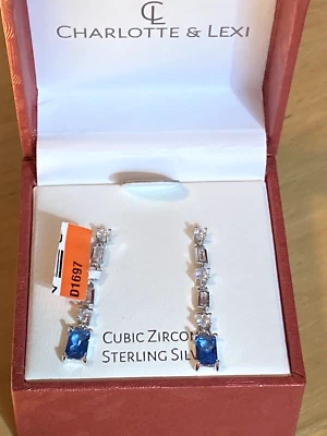 Charlotte & Lexi Earrings Sterling Silver Linear Drop/Dangle Blue CZ Dressy 925 - Image 1 of 4