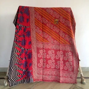 Handmade Cotton Bed Runner Vintage Blanket Twin Kantha Quilt Boho Bedspread - Picture 1 of 4