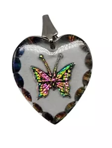 Reverse Intaglio Heart-Shaped Pendant With Colorful Butterfly Design - Picture 1 of 8