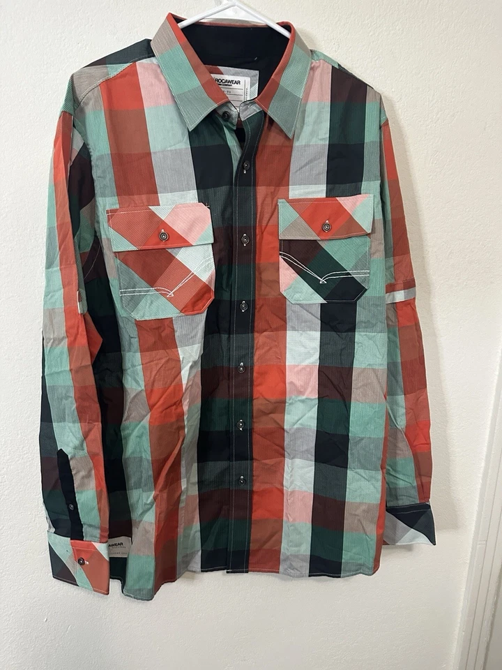 Camisa con botones Rocawear naranja picante manga larga a cuadros para hombre talla XL Foto 1 de 4