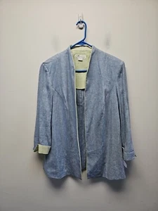 Dressbarn Linen Blend 3/4 Sleeve Open Front Blazer Blue Size 16 New - Picture 1 of 7
