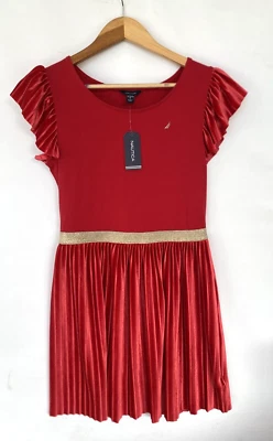 Vestido NAUTICA Niñas Terciopelo Plisado Volantes Brillo Cintura Talla XL 14-16 NUEVO CON ETIQUETAS Foto 1 de 4