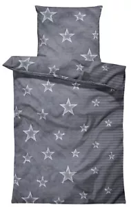 Sterne Bettwäsche 155x220 cm Stars Streifen dunkel grau Übergröße Mikrofaser - Bild 1 von 6