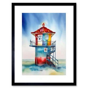 Rettungsschwimmerturm Volkskunst Gerahmter Kunstdruck 18x23 cm - Bild 1 von 25