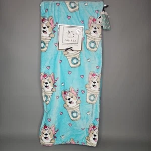 Pickle & Dot Plush Christmas Valentine Throw Blanket Corgi Dog Corgiccino Coffee - Picture 1 of 4