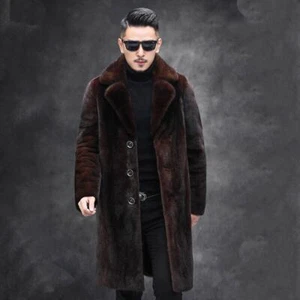 Winter Herren Kunst Nerz Pelz Mittellang Mantel Jacke Einreiher Mantel Knöpfe - Bild 1 von 22