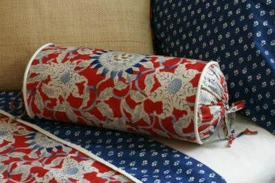 NUEVO Personalizado Ralph Lauren Costa Azul Rojo Floral Cuello Rollo Almohada Cuello Sarga Foto 1 de 3