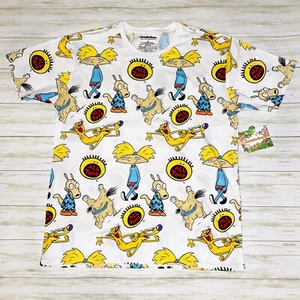 Nickelodeon T-Shirt Herren Größe L All Over Grafik Arnold Catdog Krumm Rocko 🔥 - Bild 1 von 5