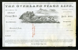 THE HOLLADAY OVERLAND MAIL AND EXPRESS CO. 186_ RECEIPT- STAGECOACH ILLUSTRATION - Picture 1 of 1