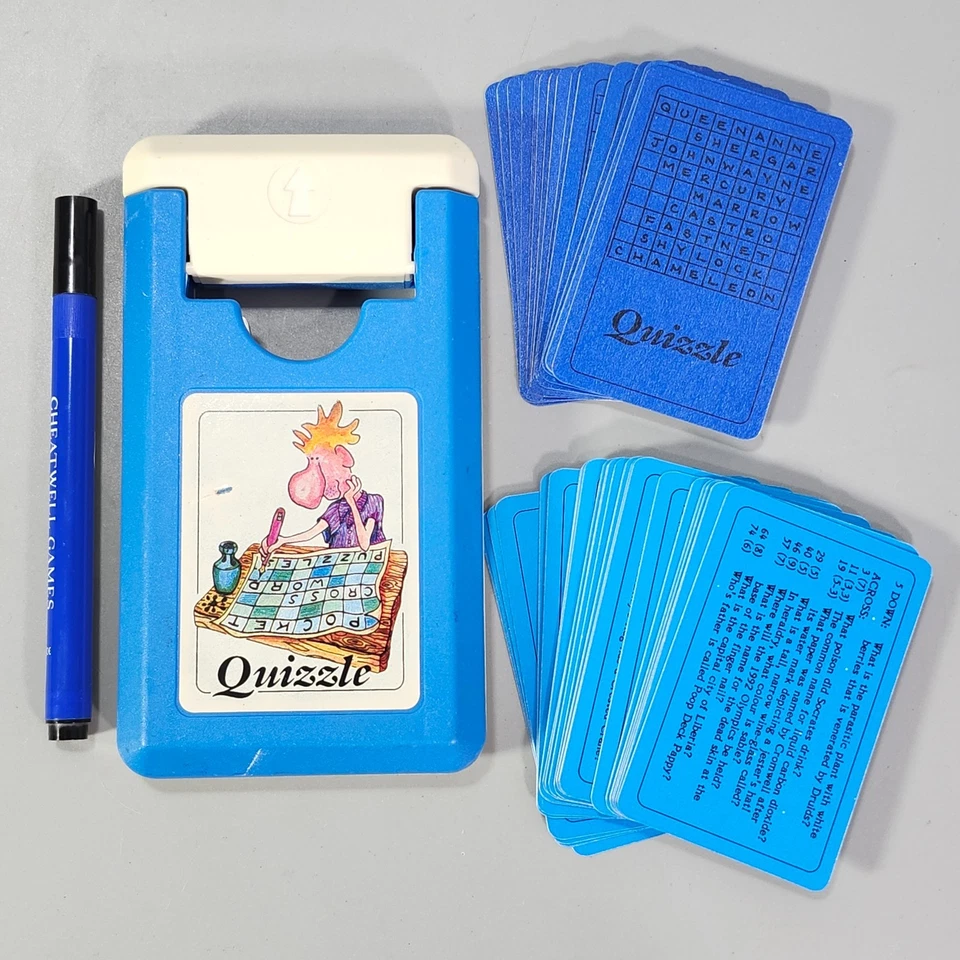 Juego de cartas crucigrama Quizzle Trivia edición de viaje tamaño de bolsillo en estuche de colección años 80 Foto 1 de 4