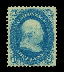US 1861 Franklin 1c blue Scott # 63 mint MNH VF-XF centering - Picture 1 of 3