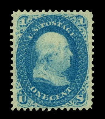 US 1861 Franklin 1c blue Scott # 63 mint MNH VF-XF centering - Image 1 of 3