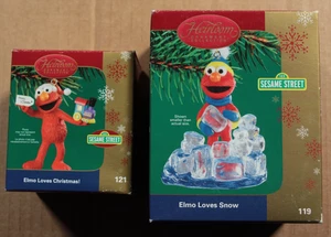 ¡Elmo ama la Navidad! Lote de adornos para árbol de Navidad de nieve reliquia de Plaza Sésamo - Imagen 1 de 3