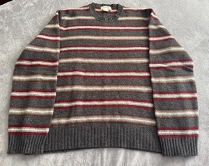 J. Crew Men's XL Striped 100% Wool Sweater Crewneck Gray Burgundy Red - Picture 1 of 10